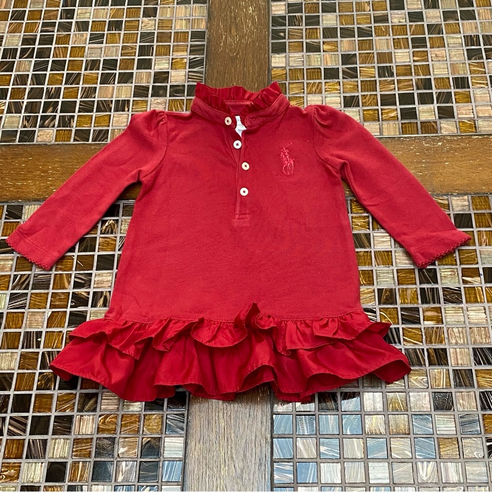 Ralph Lauren Red Ruffle Baby Girl Dress